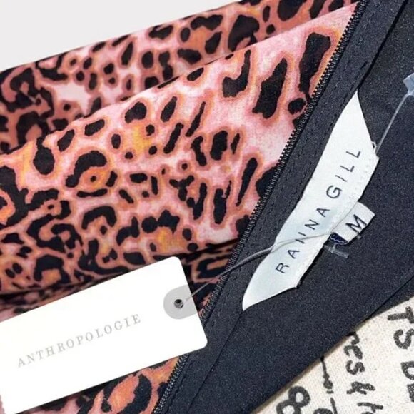 Anthropologie Ranna Gill Midi Dress M NWT Leopard Print Cut Out Puff Party Fall - Picture 11 of 14